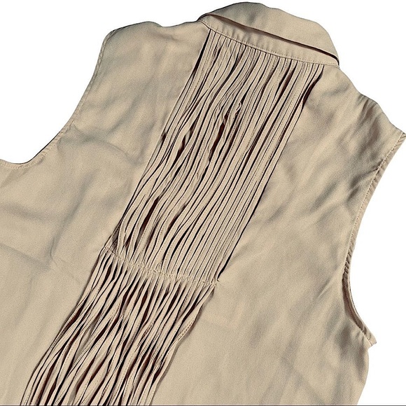 San Joy size small tan top with fringe on front & back, button down with collar - Picture 7 of 15